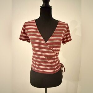 Rust Striped Ribbed Wrap Crop Top Size L